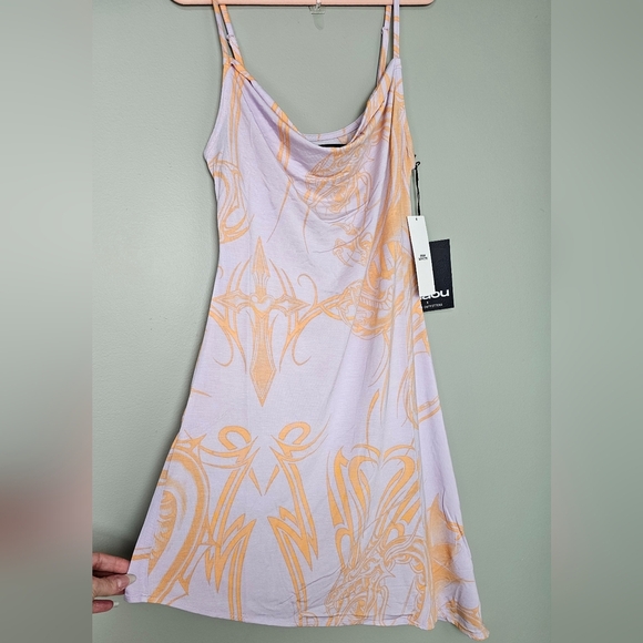 Miaou UO Exclusive Helga Dragon Mesh Asymmetrical Mini Dress, Purple Multi - Picture 7 of 12